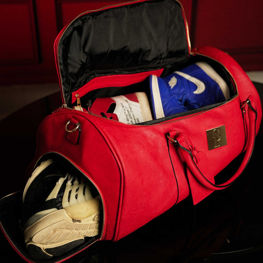 Red Tumbled Leather Weekender Duffle Bag