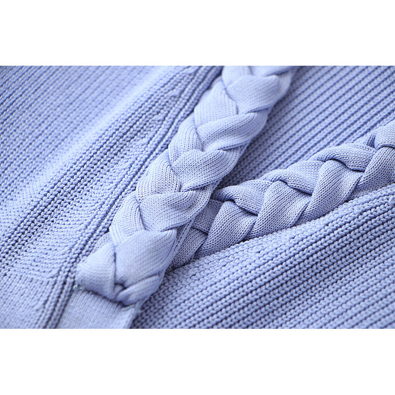 Close-up of braided fabric with a soft blue color