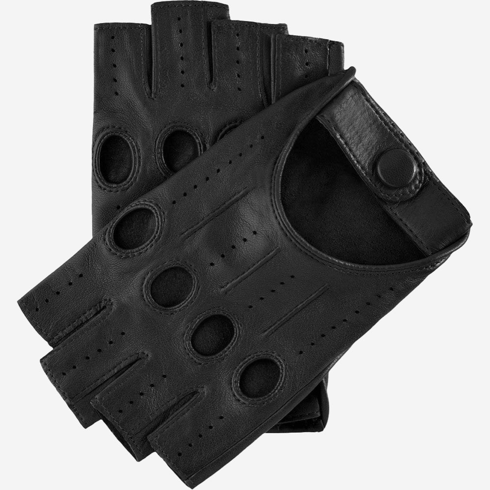 Rossana (black) - Italian fingerless lambskin leather driving gloves - alternate view