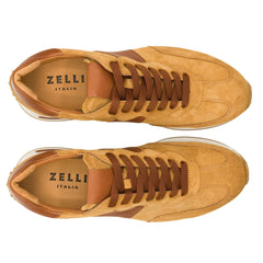 66-265-CGN ROXI Suede & Calfskin Sneaker, Cognac