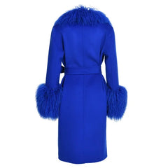 Wool Cashmere Coat with Mongolian Fur Collar | Women's Luxury