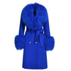 Women's wool cashmere coat with luxurious natural Mongolian sheep fur collar
