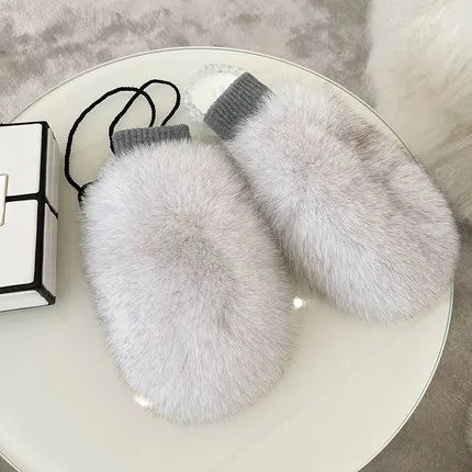 Mittens made of natural fox fur