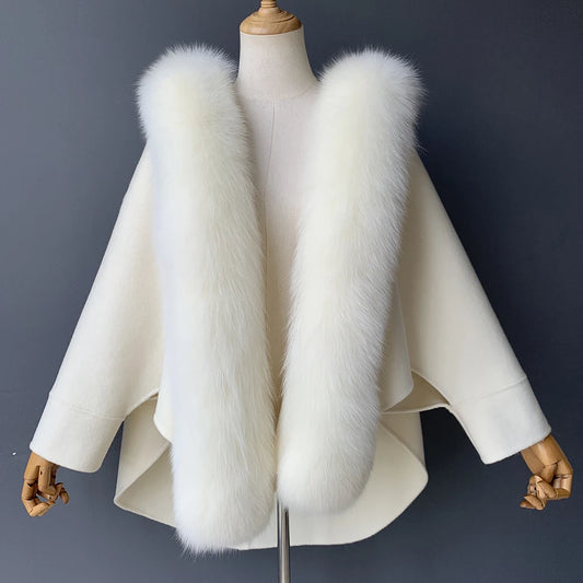 Womens Wool Coat with Real Fox Fur