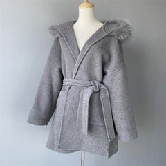 Women's Wool & Blends Coat With Real Fox Fur