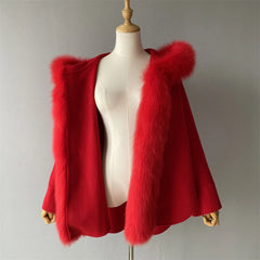 Womens Wool Coat with Real Fox Fur