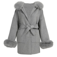 Women's Wool & Blends Coat With Real Fox Fur