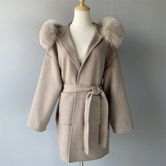 Women's Wool & Blends Coat With Real Fox Fur