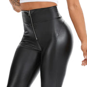 Faux leather zipped fitness leggings