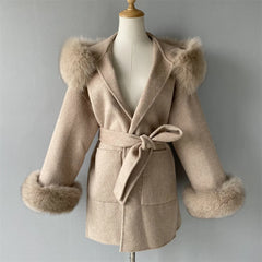 Women's Wool & Blends Coat With Real Fox Fur