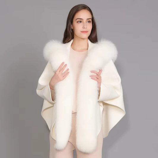 Womens Wool Coat with Real Fox Fur