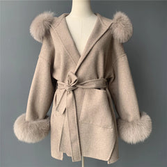 Women's Wool & Blends Coat With Real Fox Fur