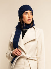 Napoli (navy blue) - Italian 100% cashmere ribbed scarf (unisex)