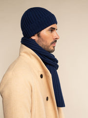 Napoli (navy blue) - Italian 100% cashmere ribbed scarf (unisex)