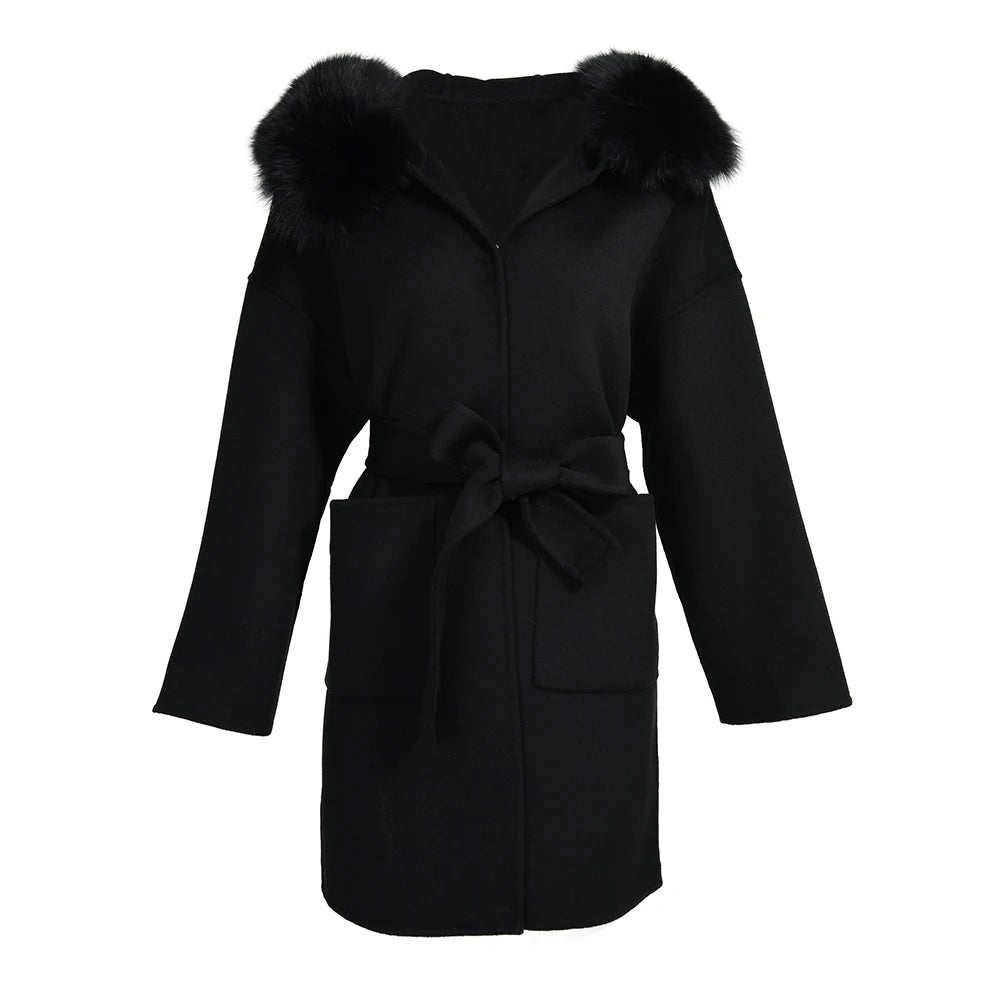 Women's Wool & Blends Coat With Real Fox Fur