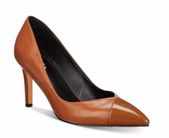 Brown high-heeled shoe on a white background
