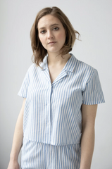 Cropped Button Down-High Waisted  Striped Capri Salua Lingerie