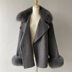 Women's Wool Coat with Real Fur