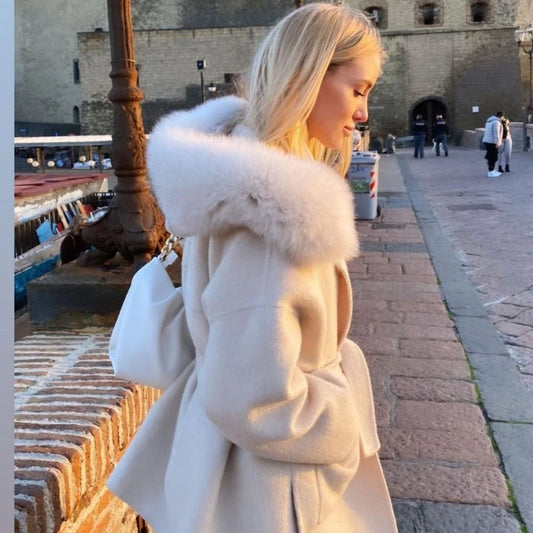 Women's Wool & Blends Coat With Real Fox Fur
