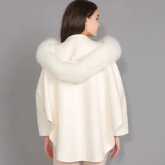 Womens Wool Coat with Real Fox Fur