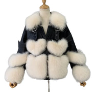 Women's genuine leather jacket with natural fox fur