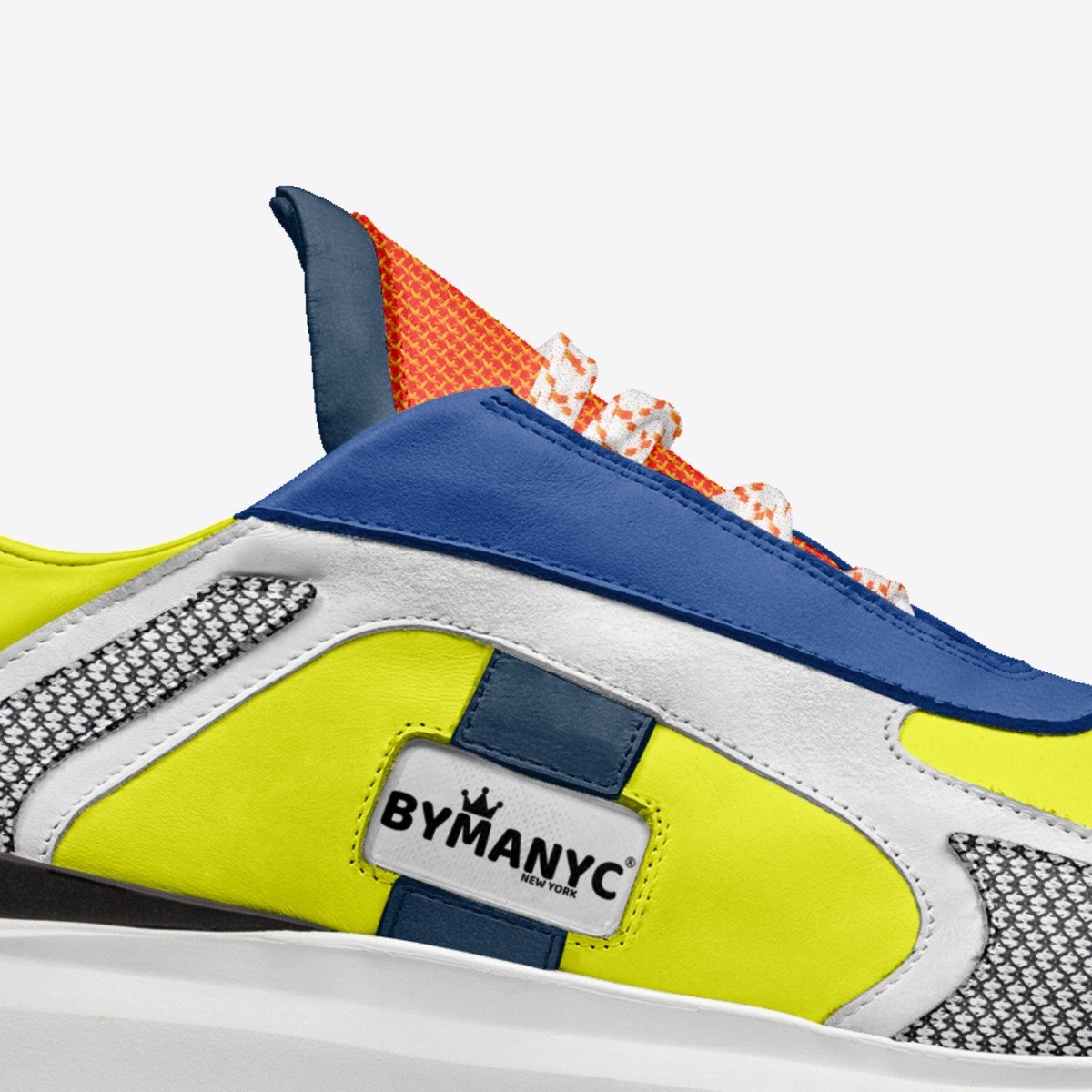 Colorful sneaker with BYMANYC logo on a white background