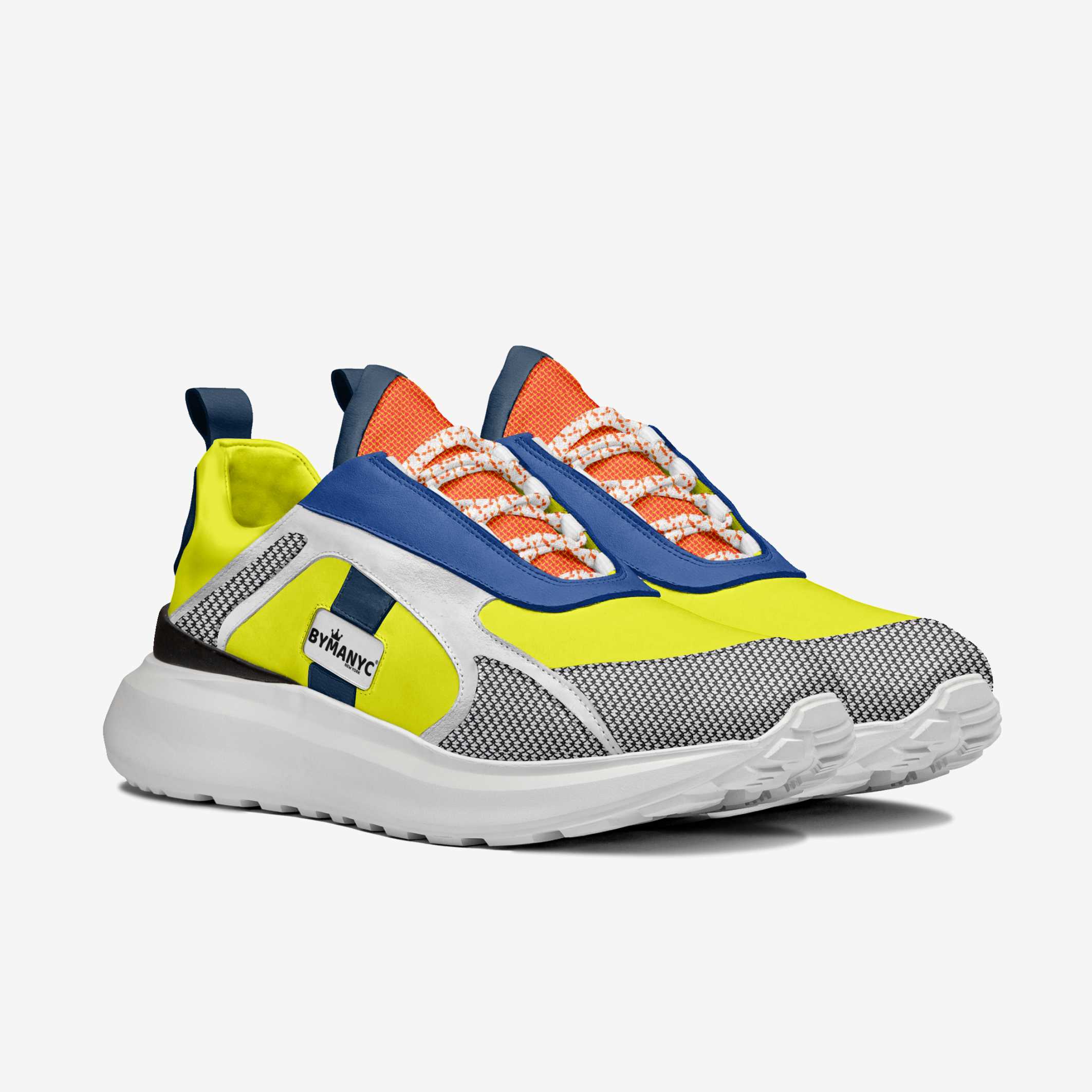 Colorful sneaker with a white sole on a light gray background
