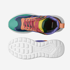 Colorful sneaker with a white sole on a light gray background