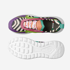 Colorful sneaker with a patterned sole on a white background