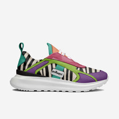 Colorful sneaker with zebra pattern and multicolor design on a white background