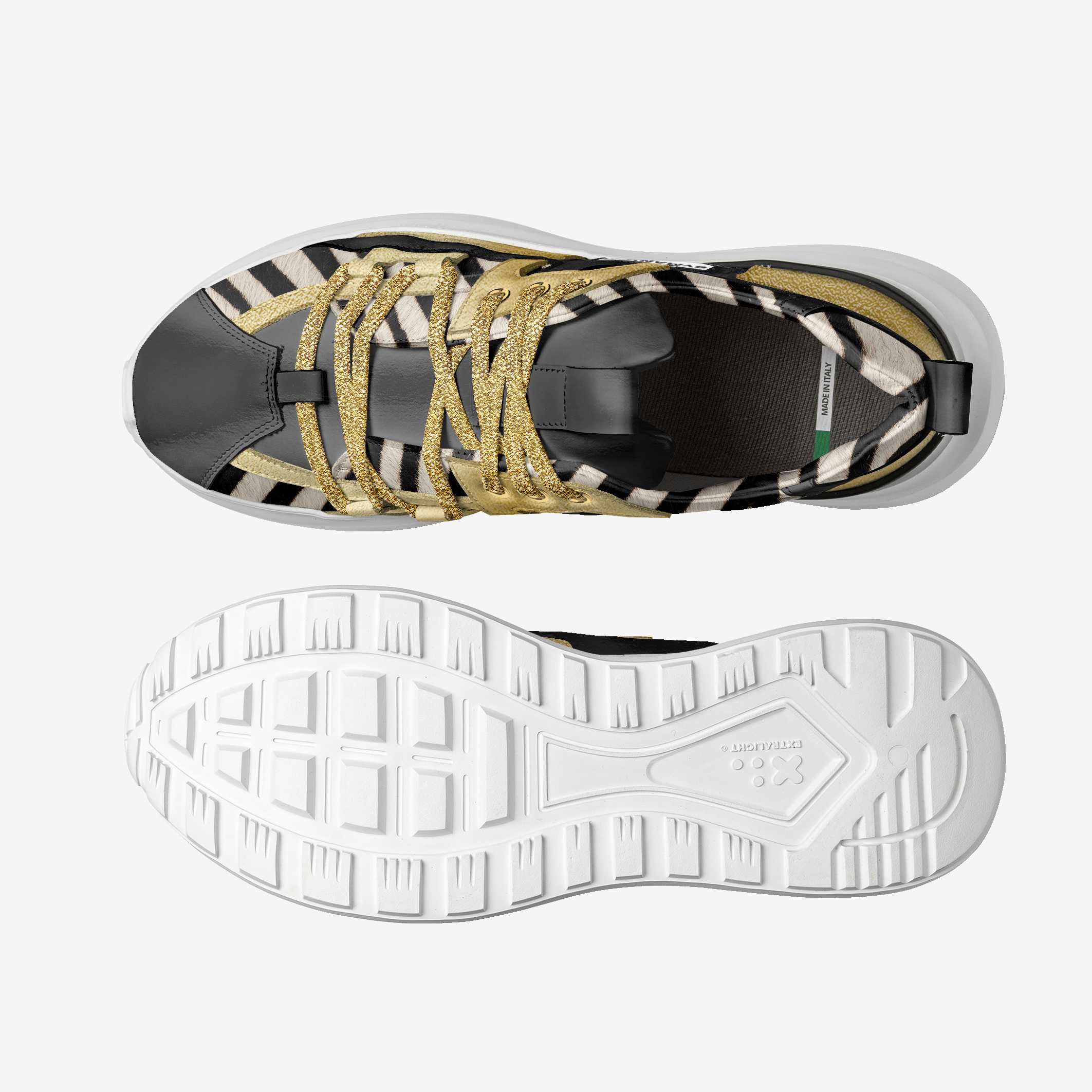 Sneaker with zebra pattern on a white background