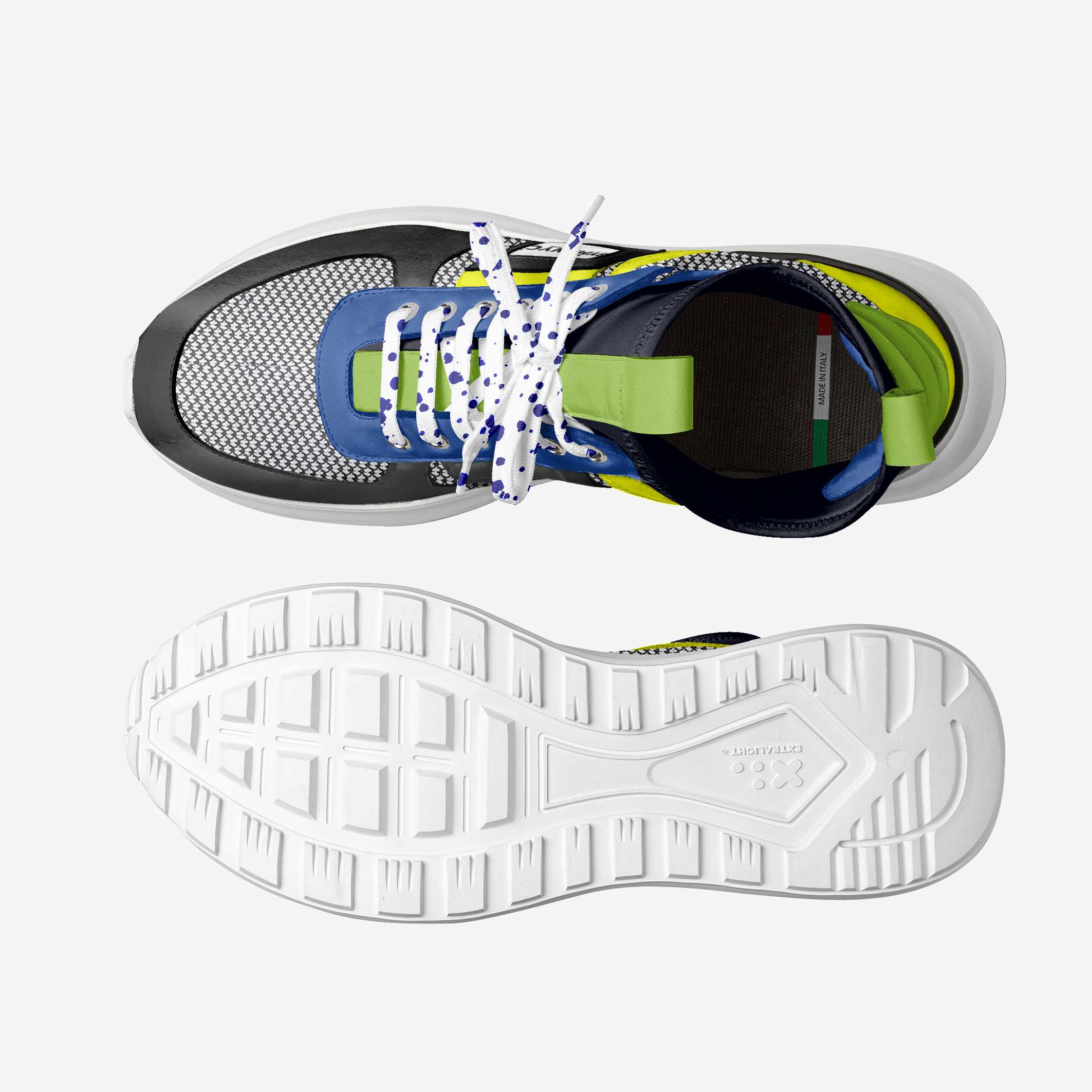 Close-up of a running shoe with a focus on sole and laces.