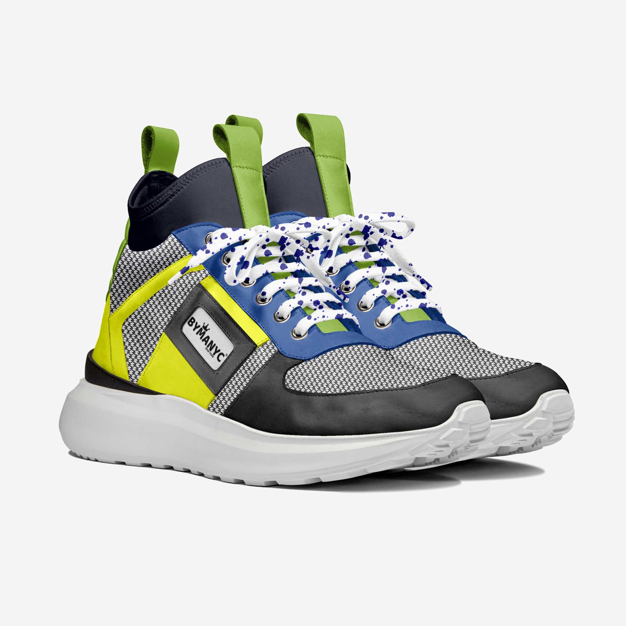 Multicolored sneaker with visible brand logo on a white background