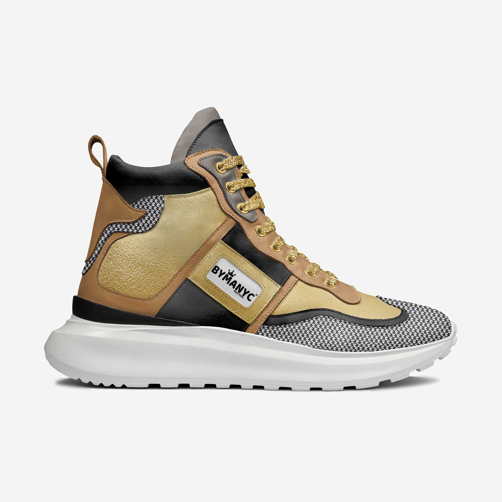 Multicolor sneaker with 'By产生的' branding on a white background