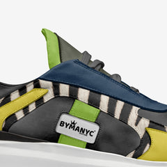 Colorful sneaker with 'BYMANYC' logo on a white background