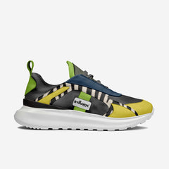 Multicolored sneaker with a visible brand logo on a white background