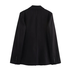 Black pinstripe blazer on a white background