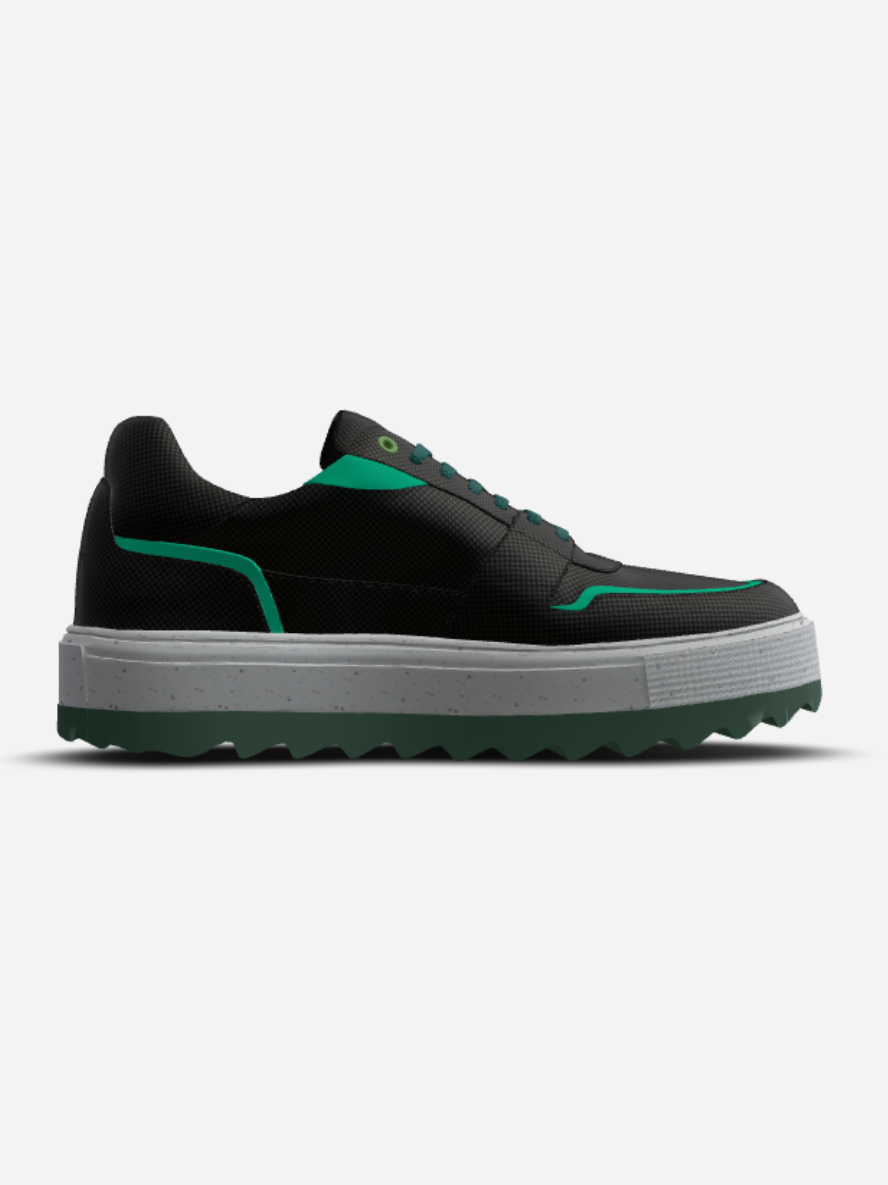 Black and green sneaker on a white background