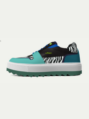 Colorful sneaker with zebra pattern on a white background