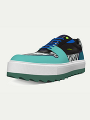 Multicolored sneaker with a platform sole on a white background