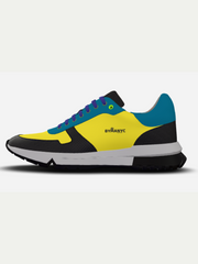Multicolored sneaker with 'BYNANYC' branding on a white background