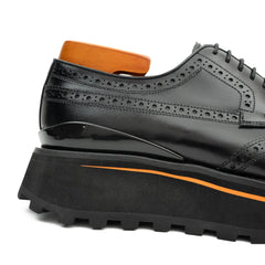 Thick-soled calfskin formal brogue derby shoes Black