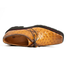 Thick-soled ochre ostrich leather Derby shoes