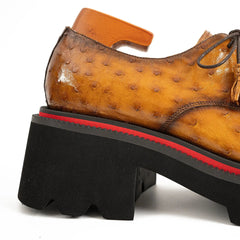 Thick-soled ochre ostrich leather Derby shoes