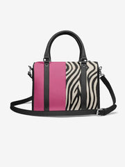 Handbag with pink and zebra pattern design on a white background
