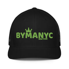 Black cap with green 'BYMANYC New York' text on a white background