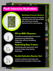 Product packaging with text about intensive hydration skincare solutions.