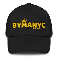 Black cap with yellow 'BYMANYC New York' text on a white background