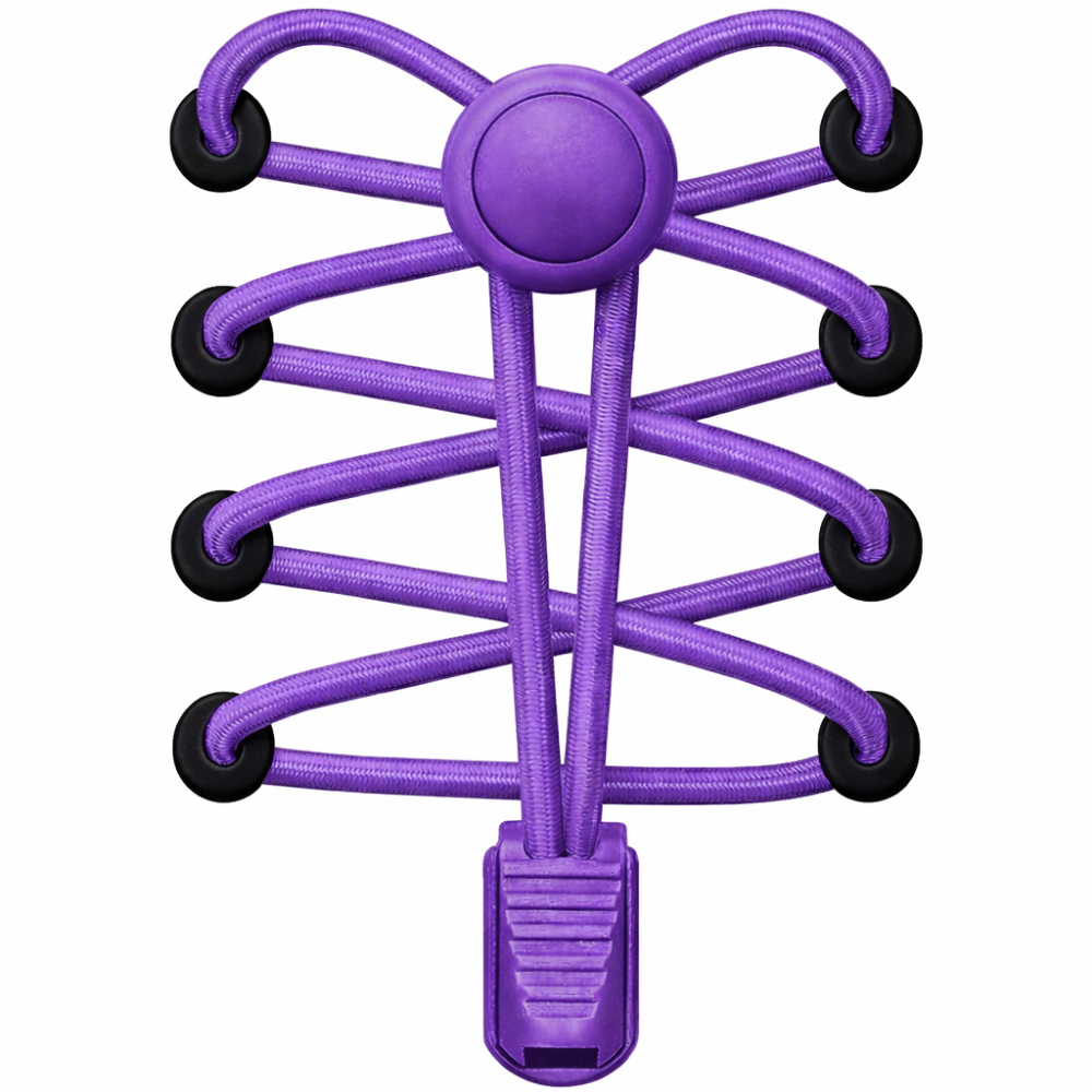 Purple shoelace holder with black accents on a white background