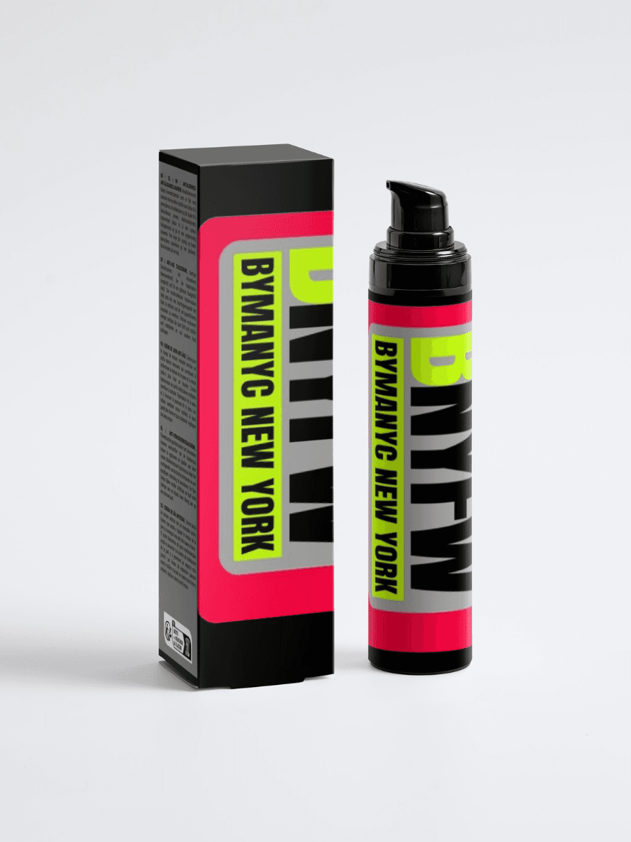 Bymantic New York product packaging with a black and red design on a white background